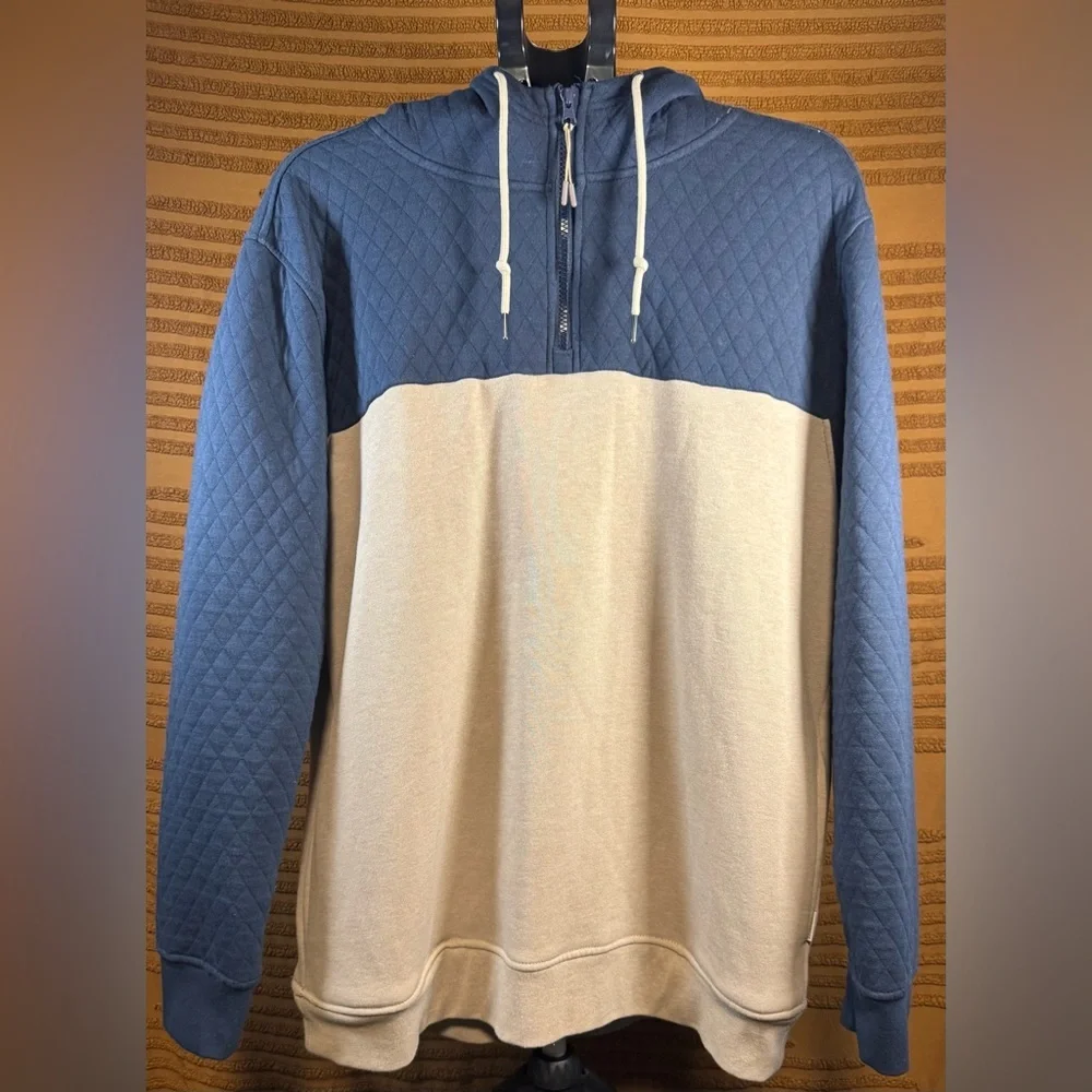 NWOT Departwest Men’s Quilted Quarter-Zip Hoodie - Navy & Cream Size XL
